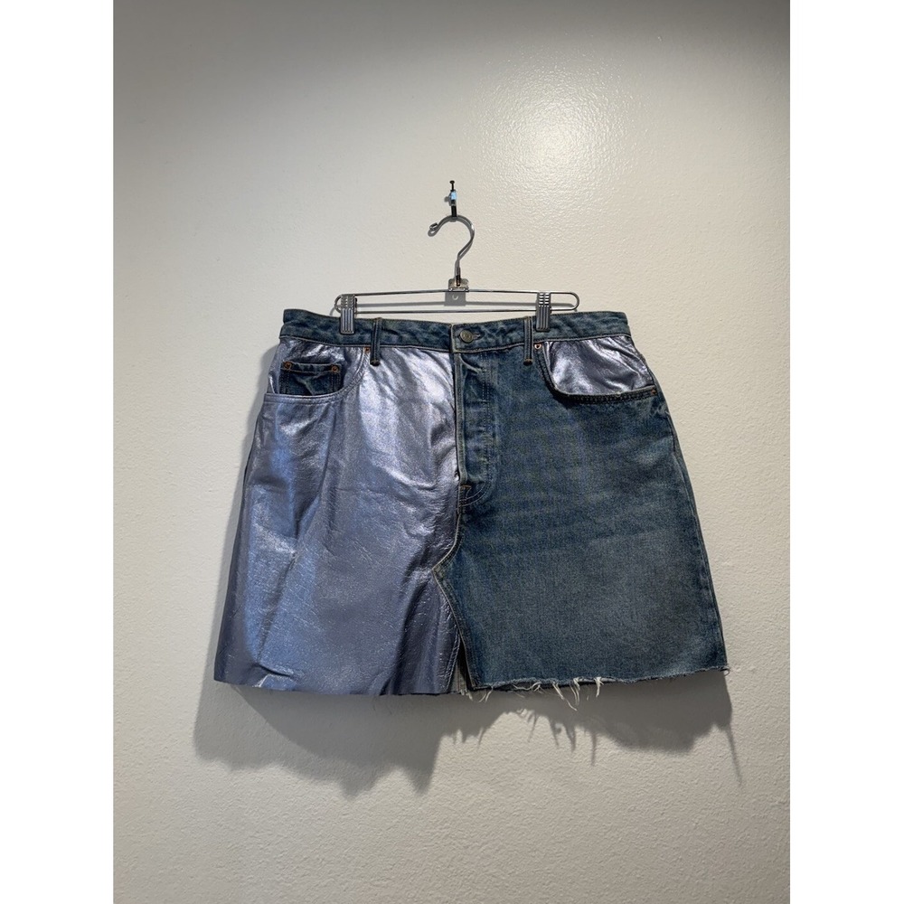 GRLFRND Mini Skirt Size 32 Milla Metallic Leather Denim Futuristic Indie Sleaze